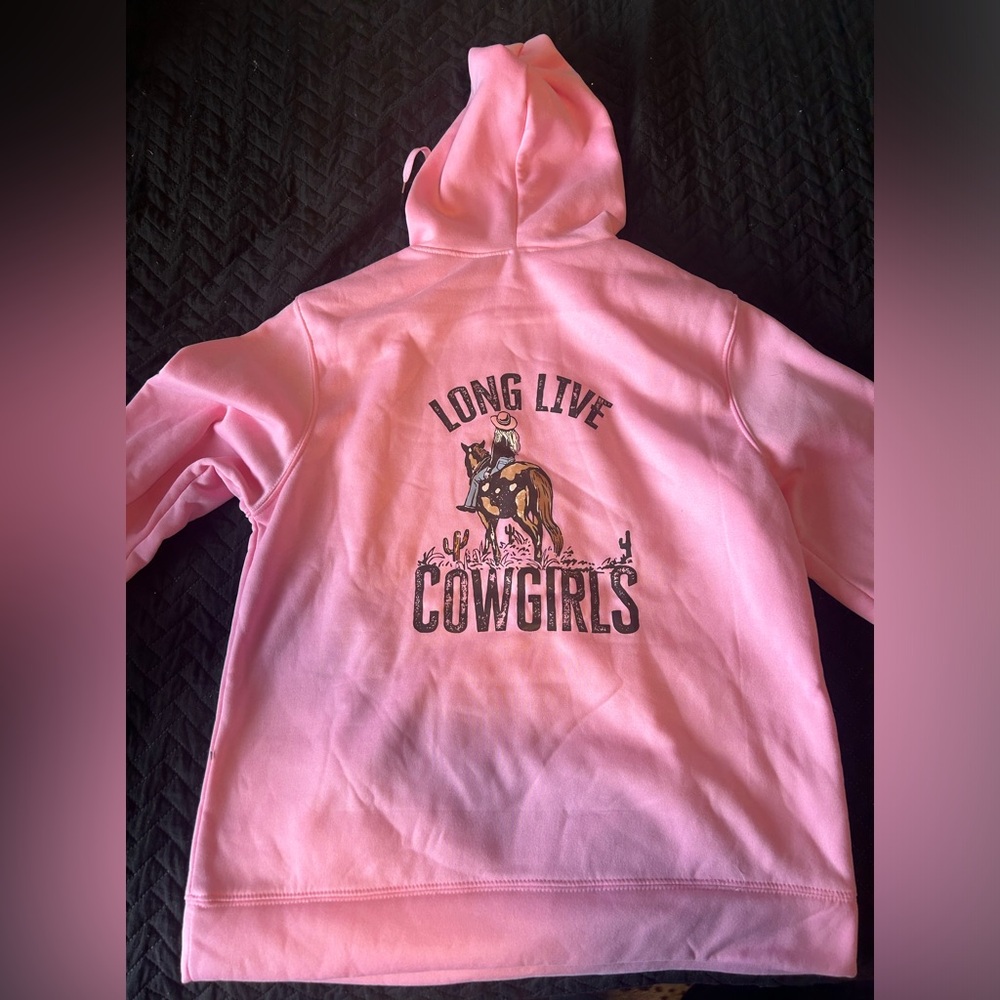Pink Long Live Cowgirls sweatshirt.